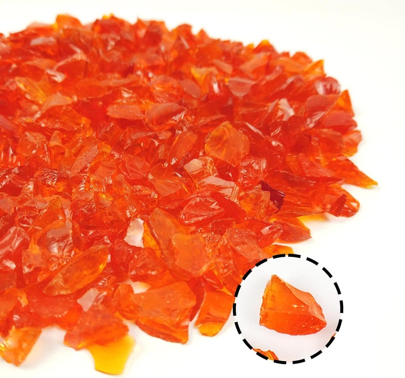 LUSTERING High Luster Crushed Glass Glitter, 6-9mm Fire Glass, Broken Glass, Glass Chips for Fire Pit Crafts DIY Epoxy Resin Art, Geode Painting, Vase Filler, Aquarium Garden Decor,330g (Orange Red) - Image 3